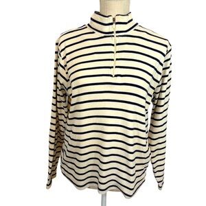 L.L. Bean 1/4 Zip Ivory Navy Mock Neck Sweater Nautical Top Women’s Sz Large